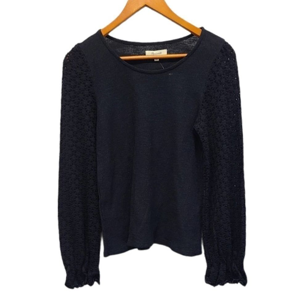 Madewell Jersey Lace Sleeve Shirt in Black XXS